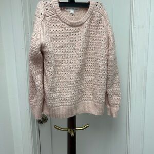Chelsea & Theodore Blush Open-Knit Crewneck Sweater